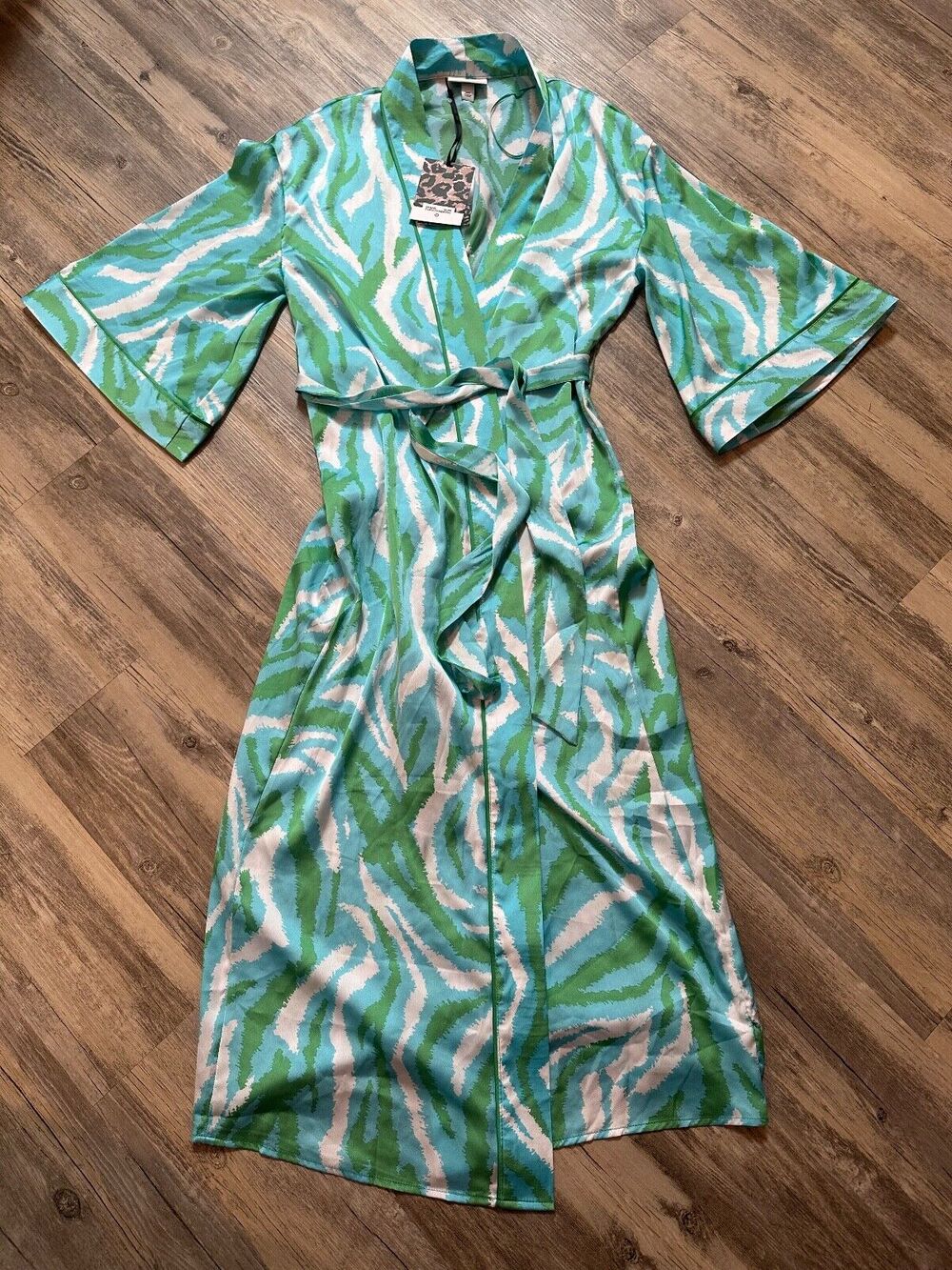 DVF x Target Diane Von Furstenberg Long Satin Robe Green Disco Zebra XXS